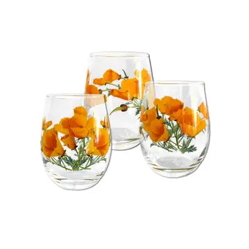 CA Poppies Stemless Wine Glass