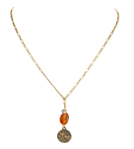 VGJ |  Gold Cali Poppy Necklace w Vintage Bead