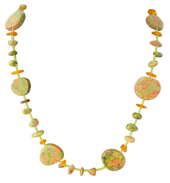 LK - Green w PinkOrange Stone 31" Necklace