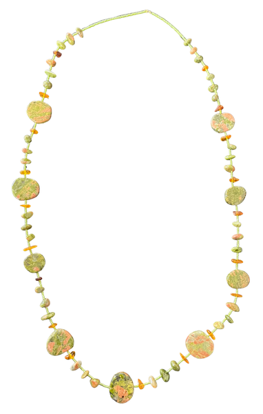 LK - Green w PinkOrange Stone 31" Necklace