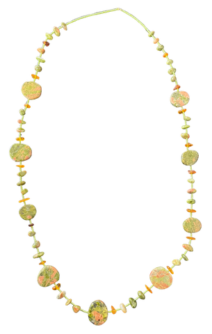 LK - Green w PinkOrange Stone 31" Necklace
