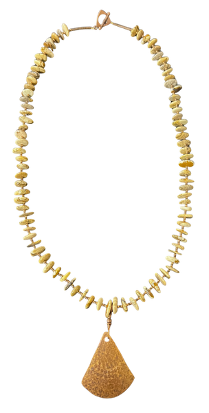 LK - Tan Stones w Copper Triangle 27" Necklace