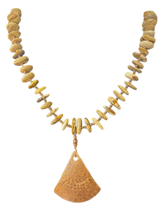 LK - Tan Stones w Copper Triangle 27" Necklace