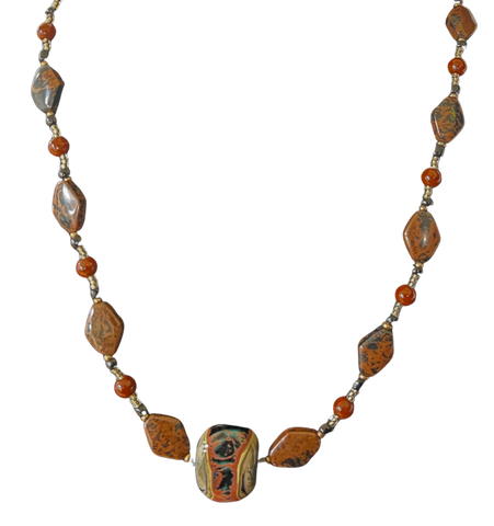 LK - Redbrown Black and Grey 20" Necklace