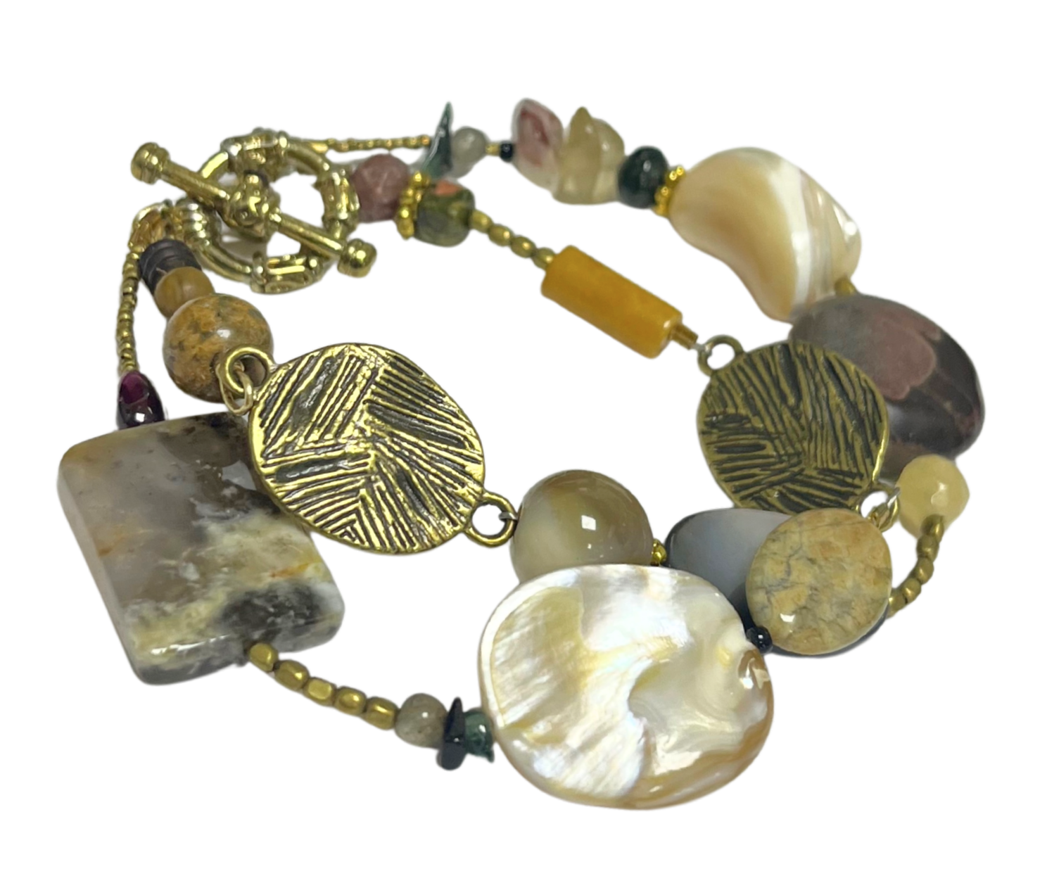 LK - Dual Row Multi Color Bead w Gold Clasp Bracelet