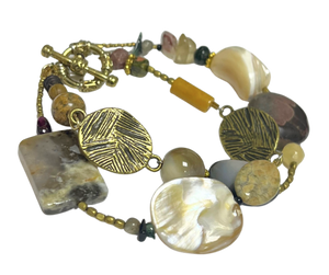 LK - Dual Row Multi Color Bead w Gold Clasp Bracelet