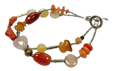 LK - Orange and Silver Beaded Bracelet