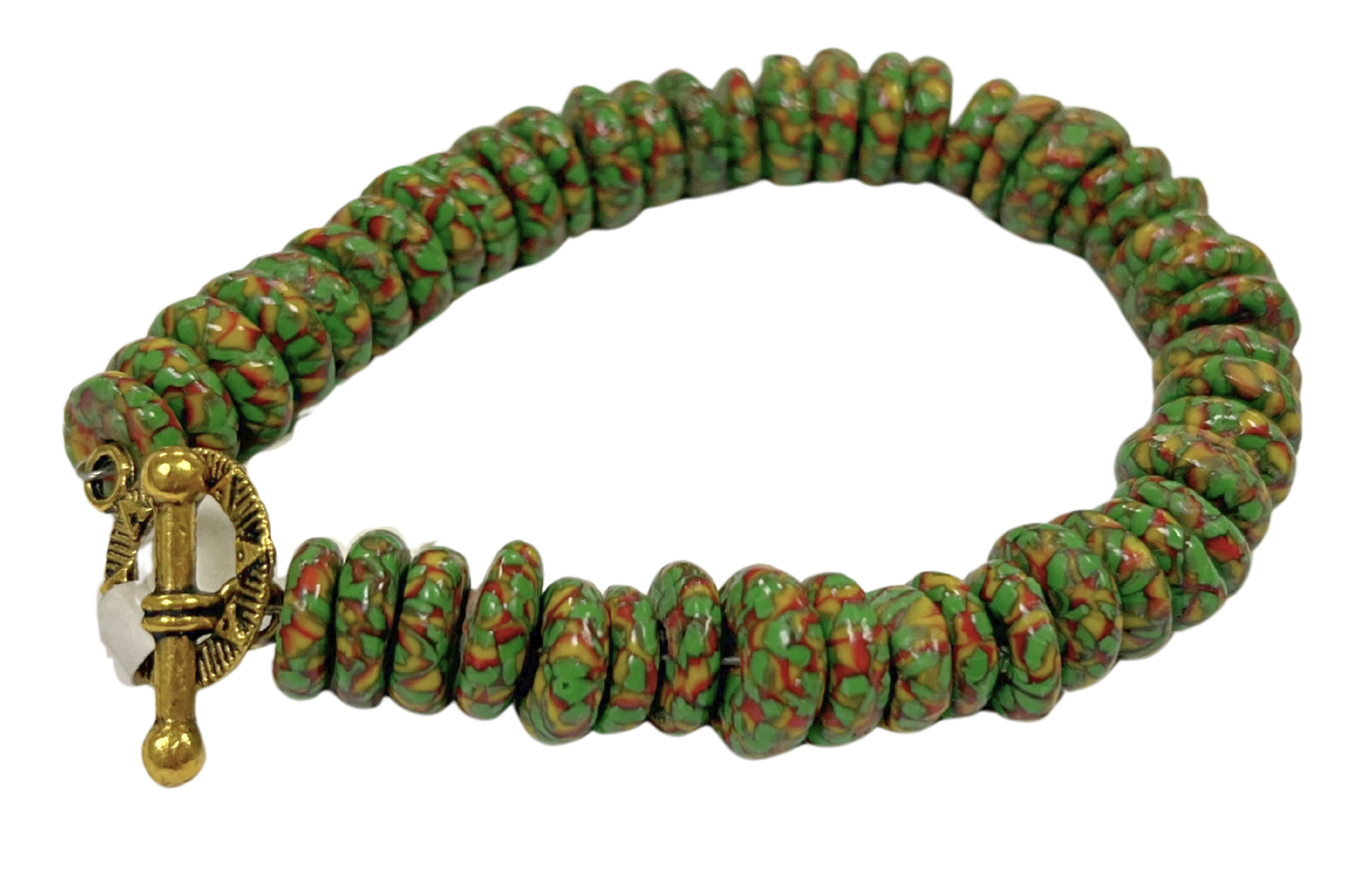 LK - Green w RedYellow Streaks Stack Bracelet