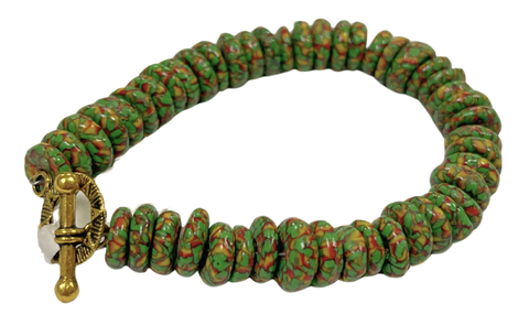 LK - Green w RedYellow Streaks Stack Bracelet
