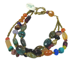 LK - Three Row Colorful Glass Bead Bracelet