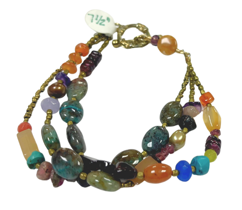 LK - Three Row Colorful Glass Bead Bracelet