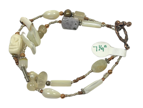 LK - Dual Row Gray Beads w Brass Clasp