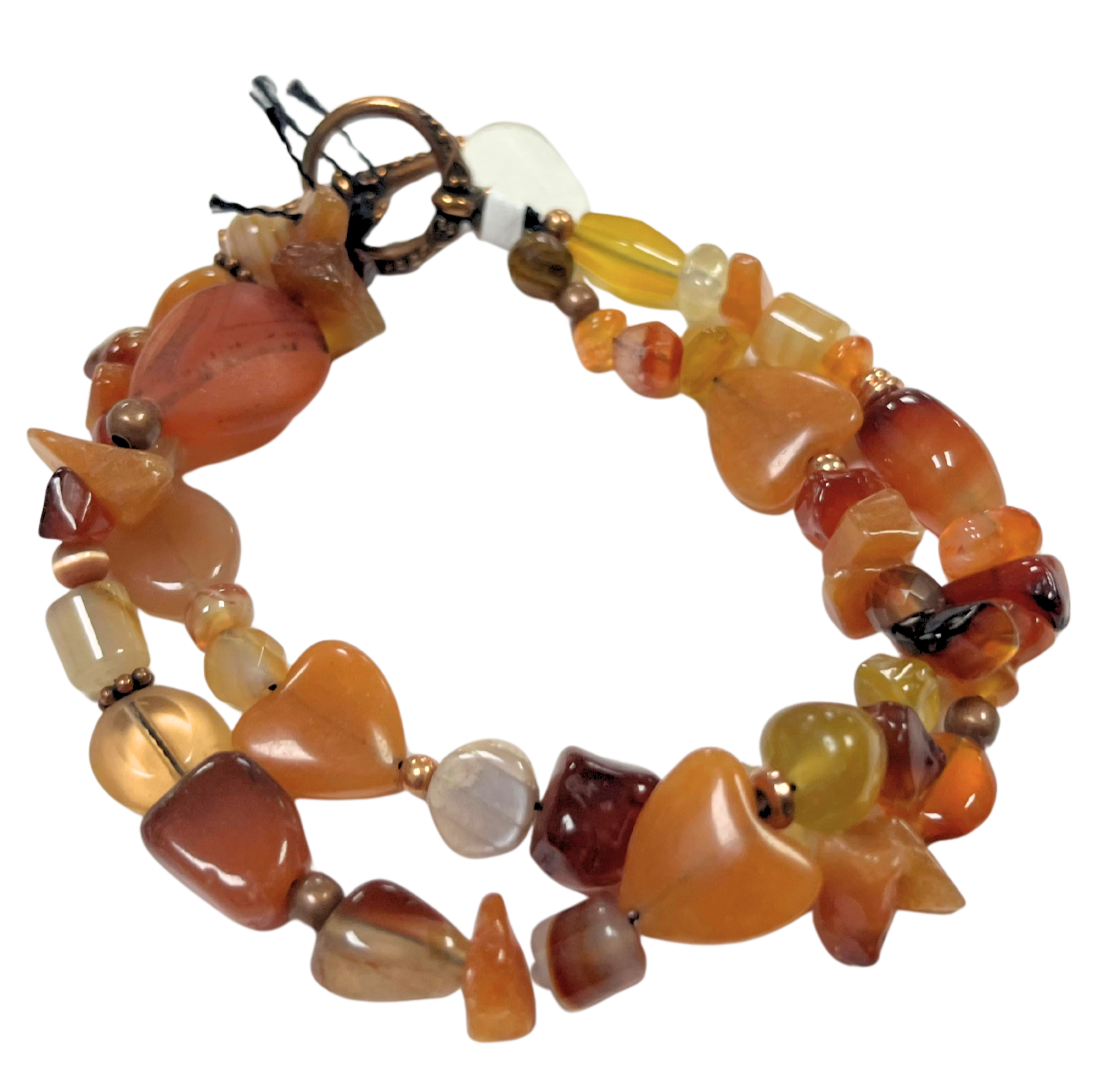 LK - Dual Row Orange Glass Beads w Brass Clasp Bracelet