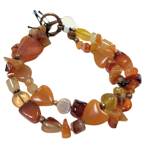 LK - Dual Row Orange Glass Beads w Brass Clasp Bracelet