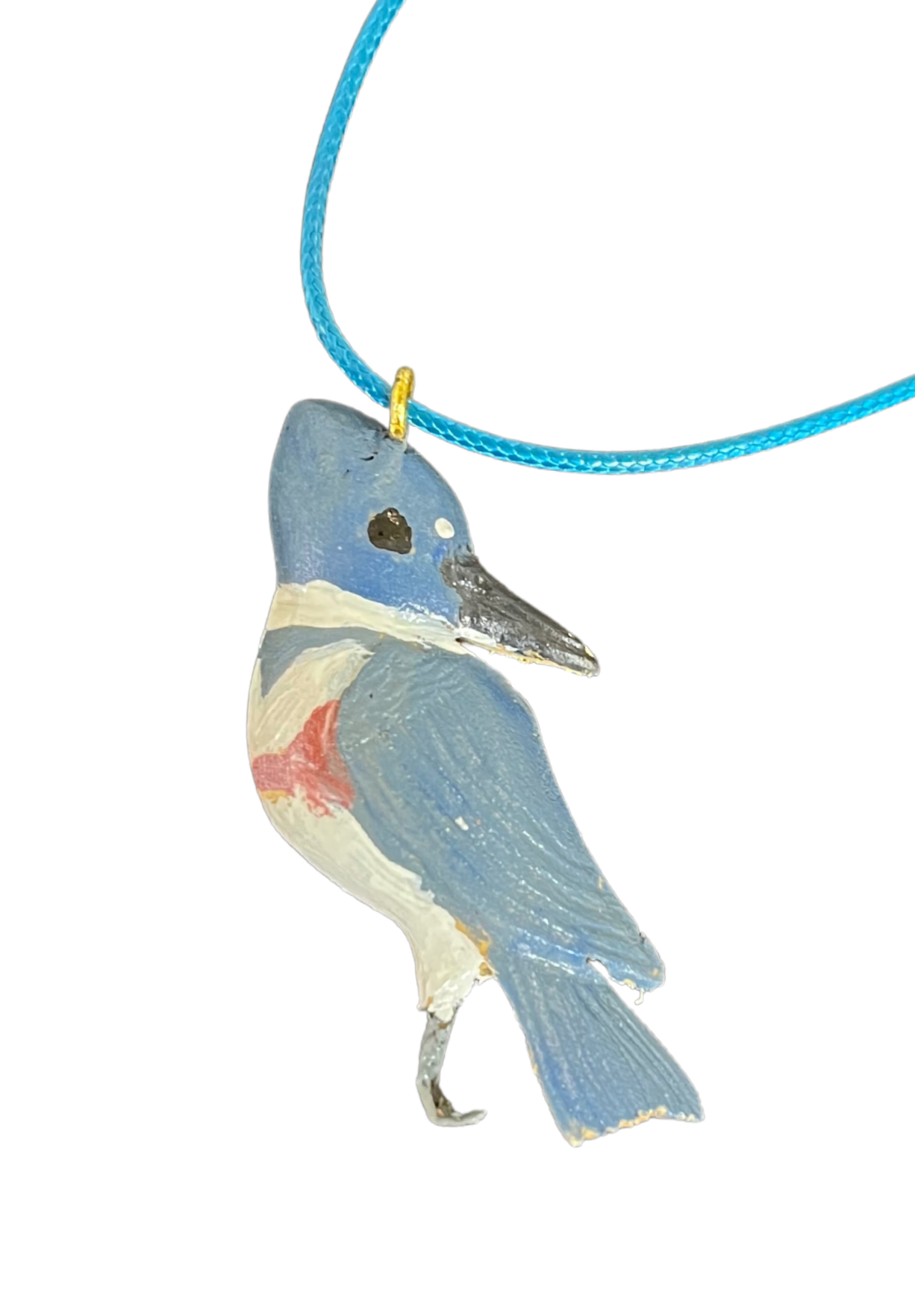 RS - Belted Kingfisher Wood Carved Necklace