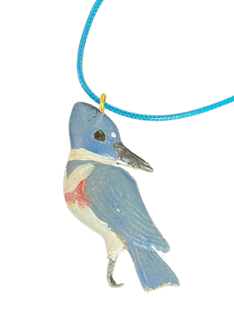 RS - Belted Kingfisher Wood Carved Necklace