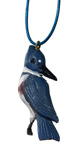 RS - Belted Kingfisher Wood Carved Necklace