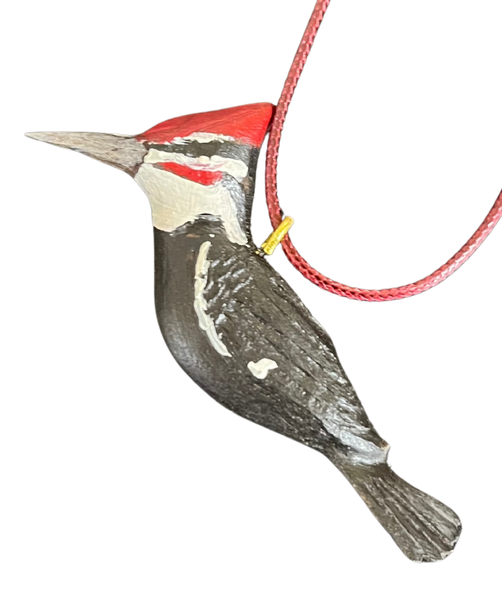 RS - Pileated Woodpecker Wood Carved Necklace