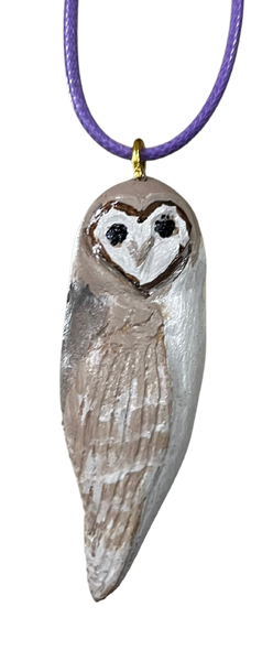 RS - Barn Owl Wood Carved Necklace