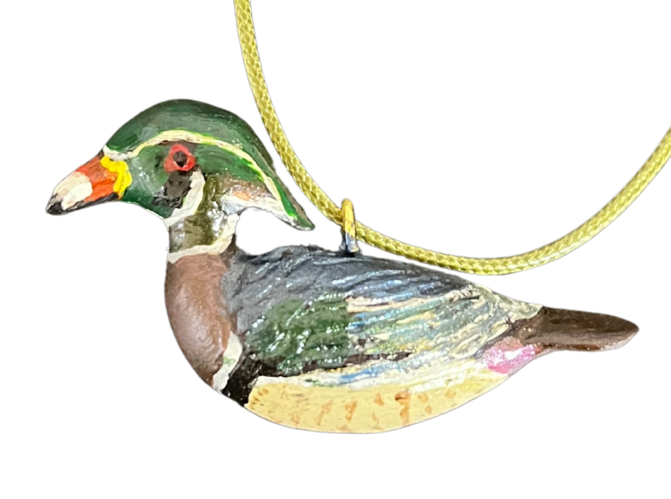 RS - Wood Duck Relief Carved Necklace