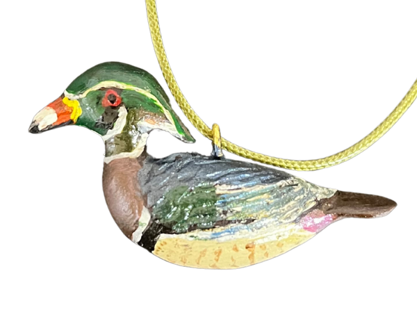 RS - Wood Duck Relief Carved Necklace