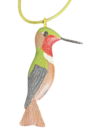RS -  Allens Hummingbird Wood Carved Necklace