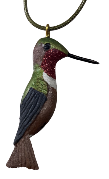 RS -  Allens Hummingbird Wood Carved Necklace