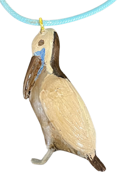 RS - Brown Pelican Wood Carved Necklace