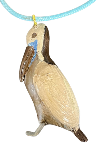 RS - Brown Pelican Wood Carved Necklace