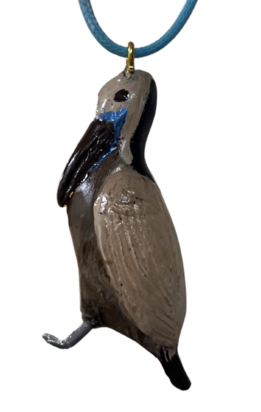 RS - Brown Pelican Wood Carved Necklace