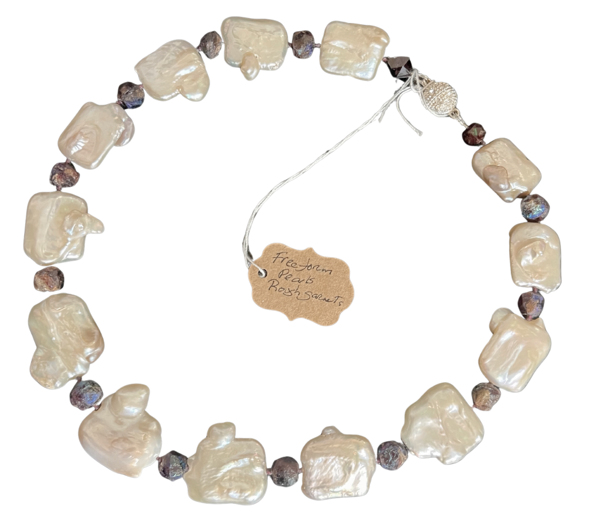 A9 - Freeform Pearls and Rough Garnet Necklace