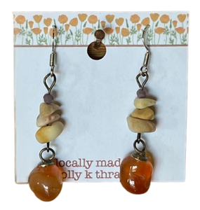 VGJ | Tumbled Beach Pebbles w Carnelian Stones Earrings