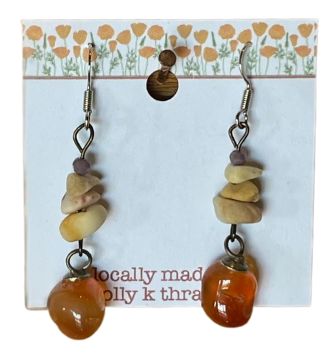 VGJ | Tumbled Beach Pebbles w Carnelian Stones Earrings