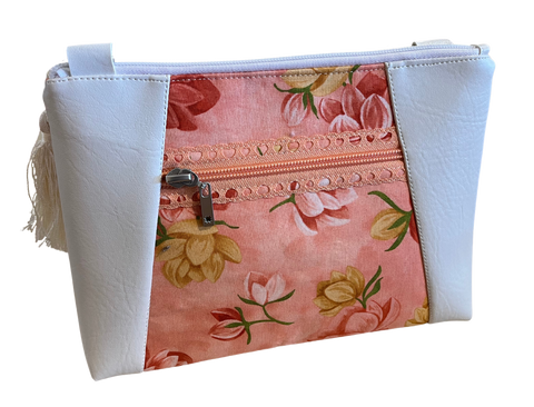 LR | White w Pink Floral Bag