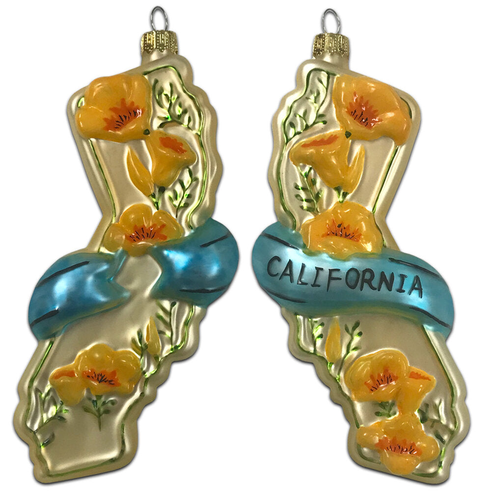 Ornament - State of CA with Golden Poppies | SF Mercantile