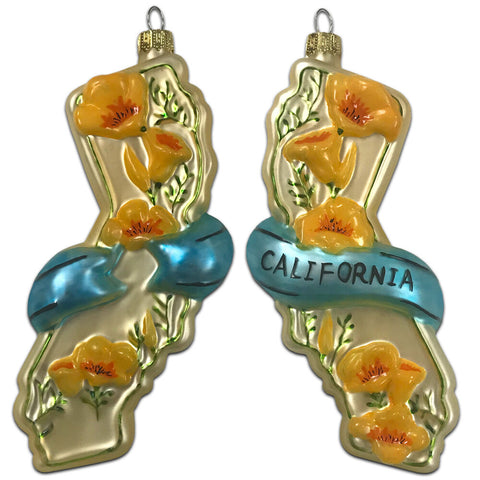 Ornament - State of California w Golden Poppies